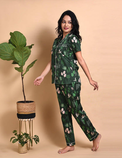 Green Fever Printed Nightsuit Set for Women