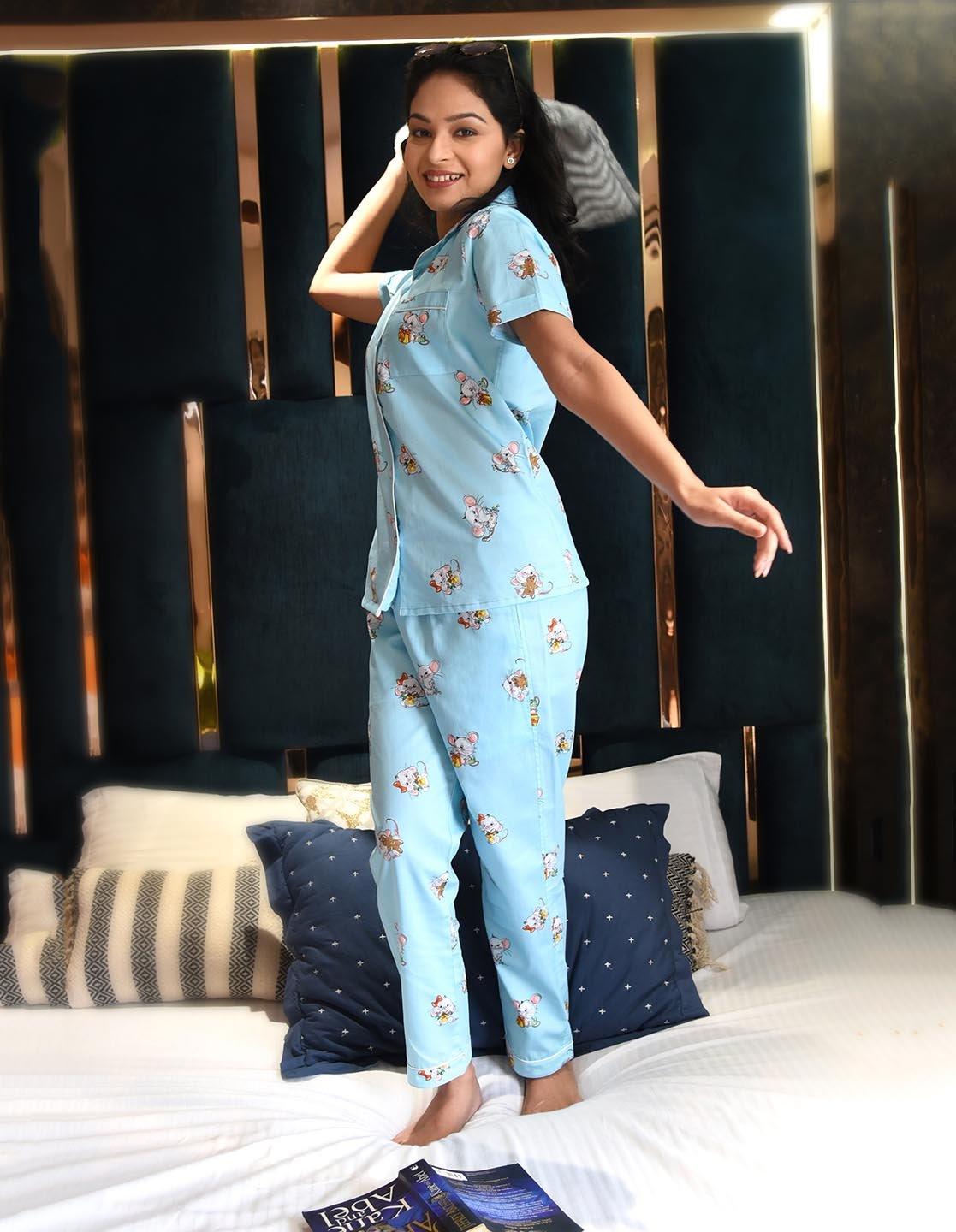 Little Mouse Printed Nightsuit Set for Women