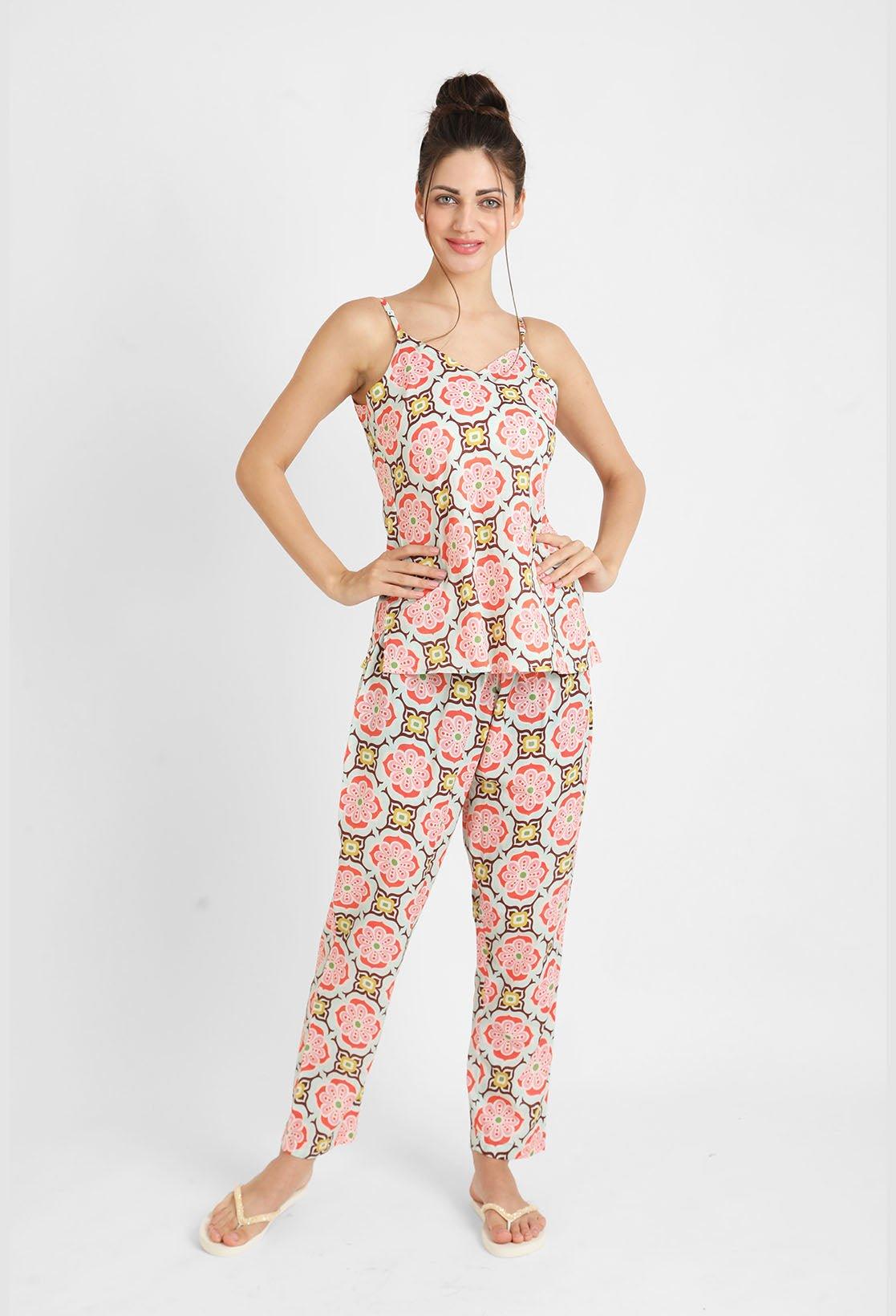 Geometric Printed Singlet Pajama Set for Women