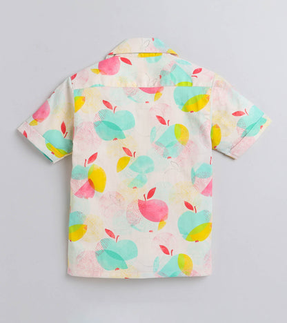 Half Apple Digital printed Shirt with White solid Shorts