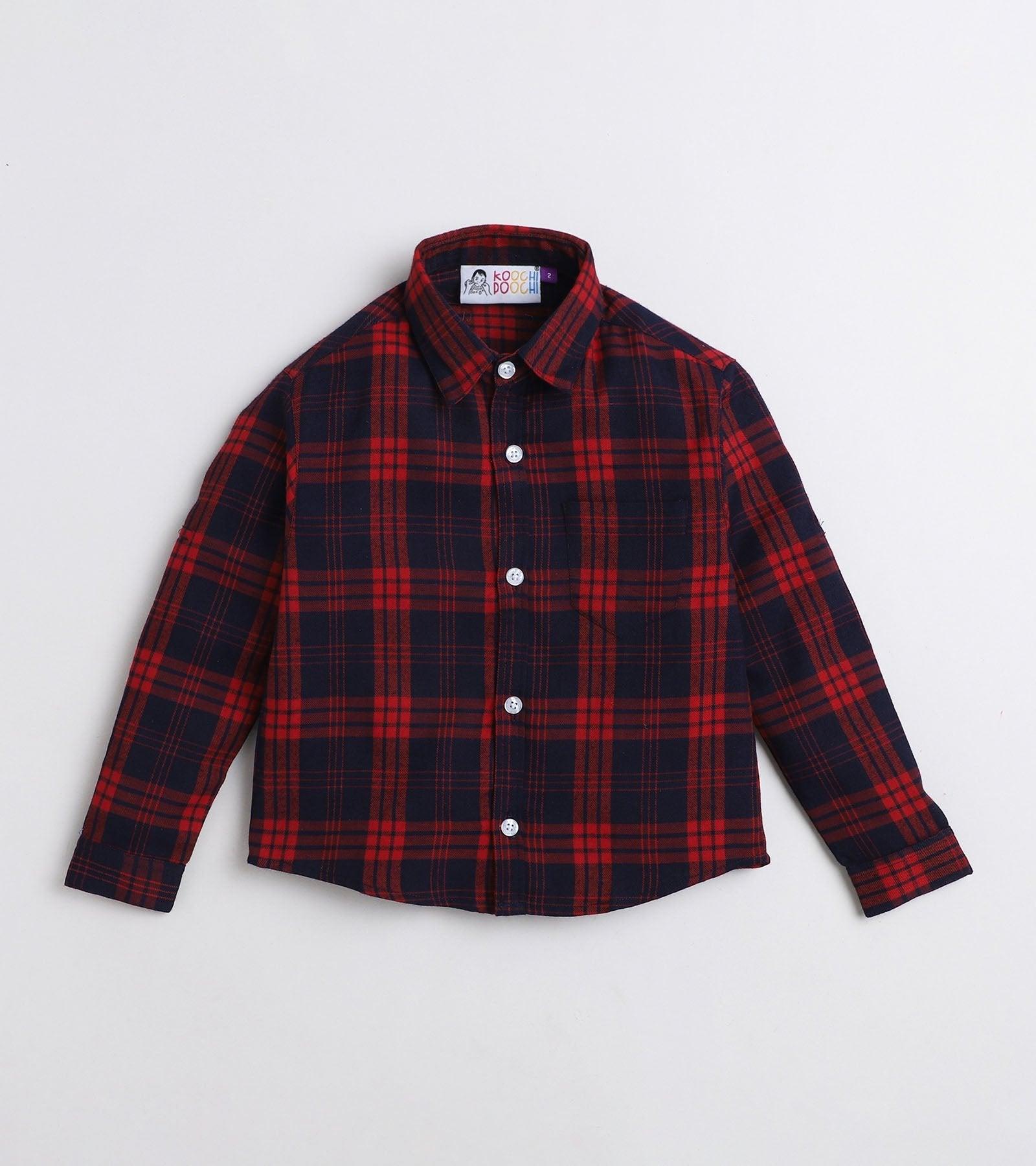 Check Image Pure Red Red Checks Pure Cotton Full Sleeve Shirt - koochi Poochi