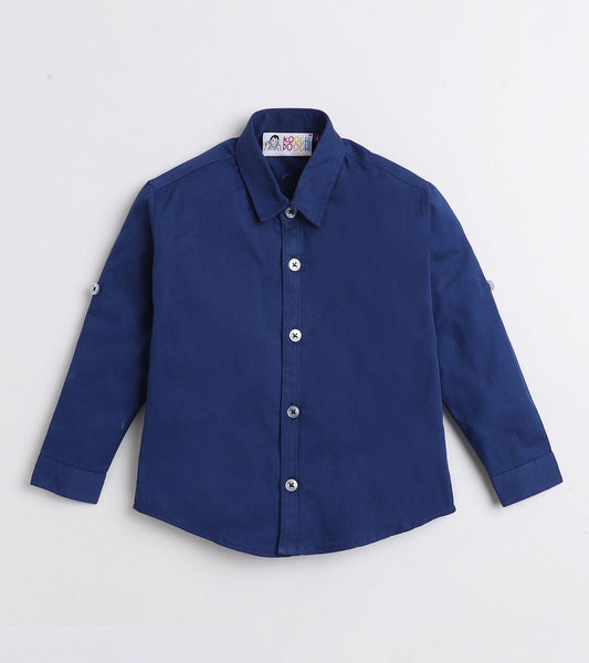 Blue Solid Pure Cotton Full Sleeve Shirt