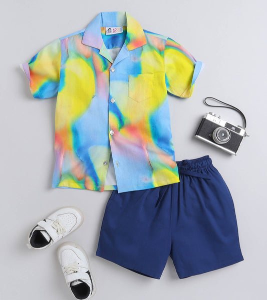 Majestic Digital printed Shirt with Blue solid Shorts