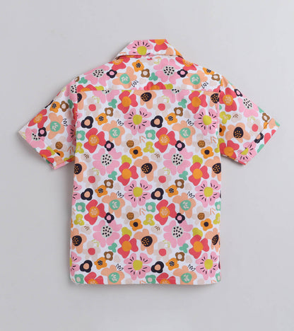 Max Flower Digital printed Shirt with White solid Shorts