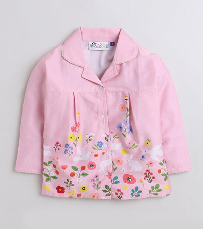 Pink Floral Printed Girls Nightsuit Set - koochi Poochi
