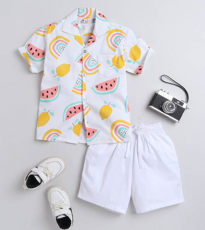Rainbow Digital printed Shirt with White solid Shorts