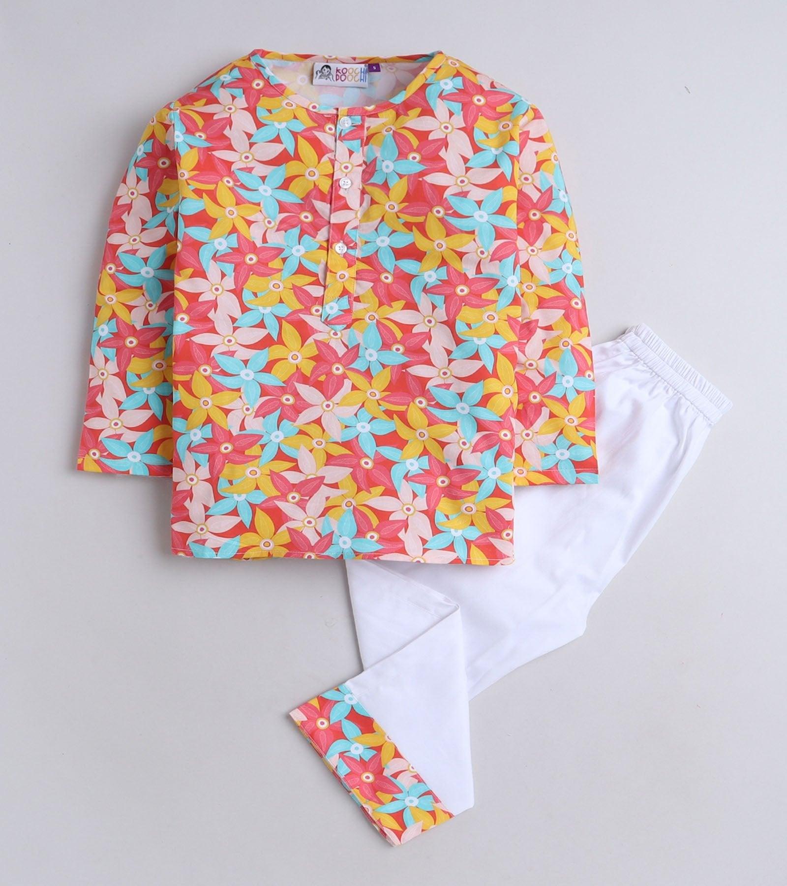 Saffron Blossom Printed Pyjama Kurta Set - koochi Poochi