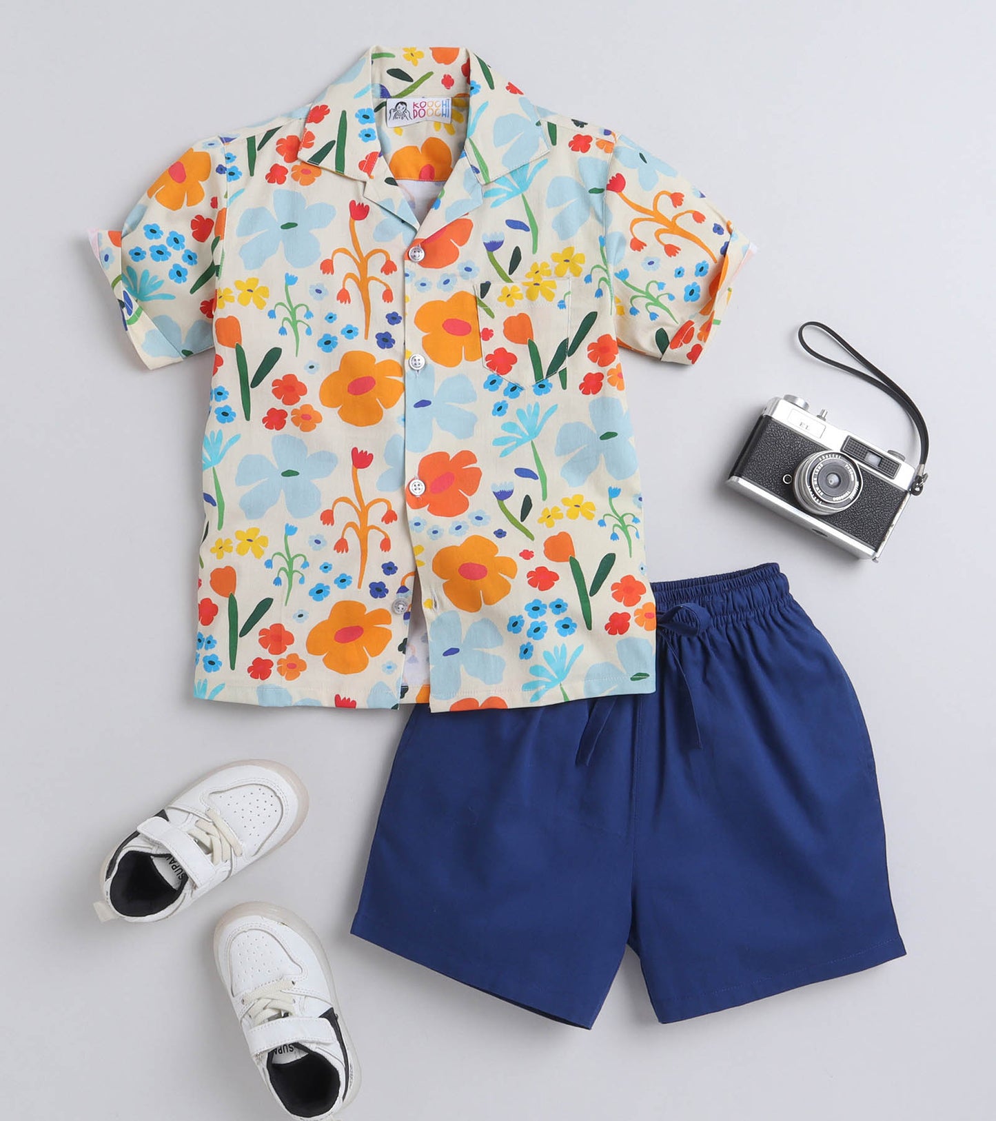 Spring Spell Digital printed Shirt with Blue solid Shorts