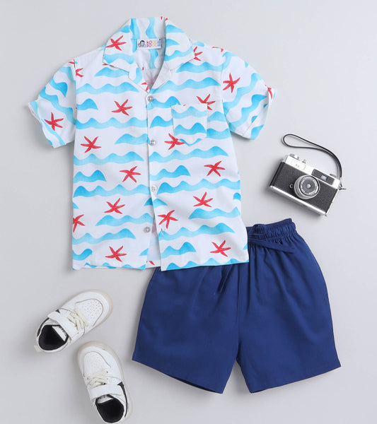Starfish Digital printed Shirt with Blue solid Shorts