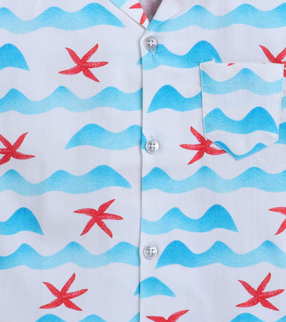 Starfish Digital printed Shirt with Blue solid Shorts