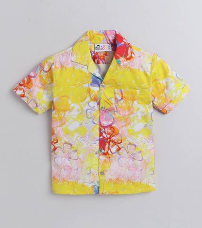 Stencil floral Digital printed Shirt with White solid Shorts