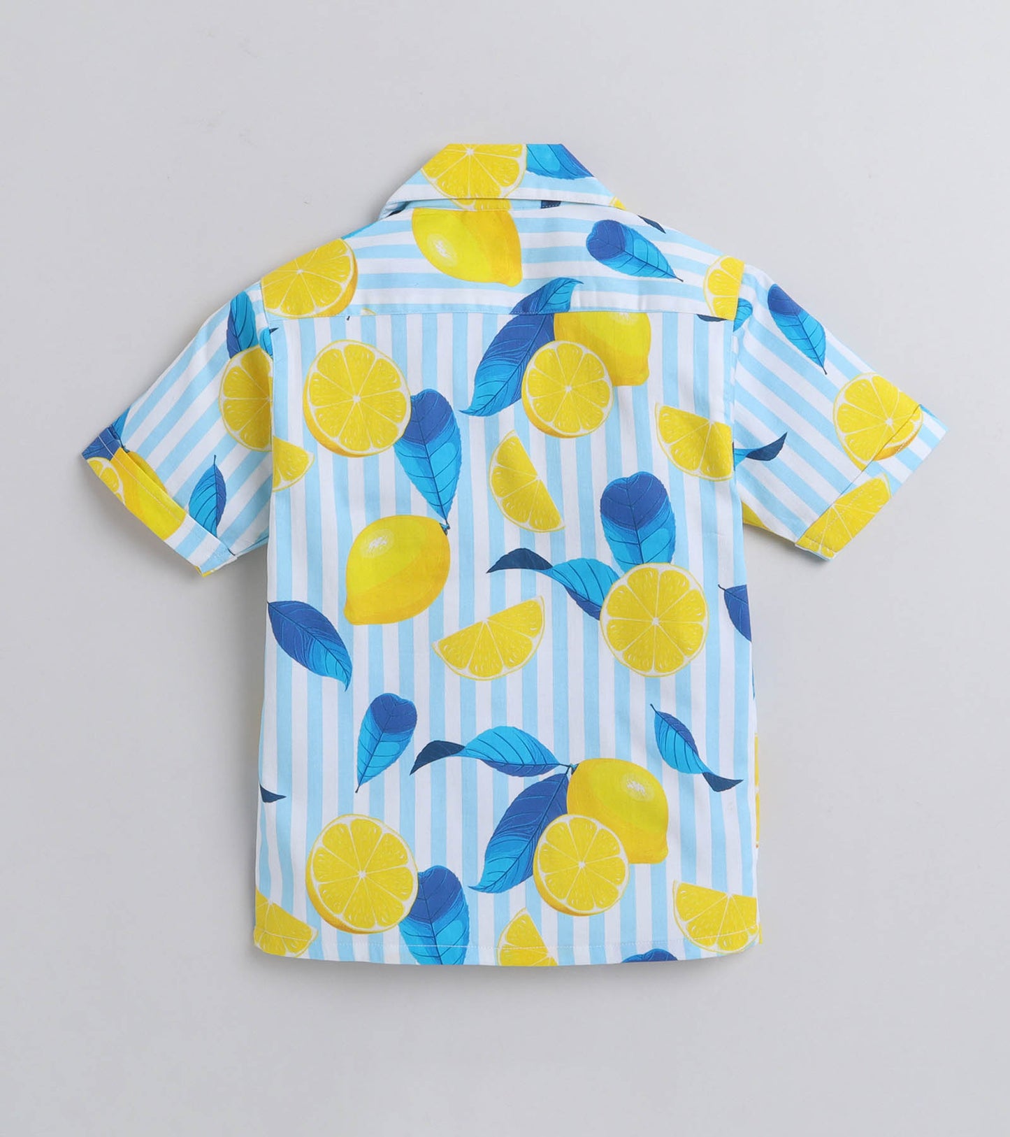 Striped Lemon Digital printed Shirt with Blue solid Shorts