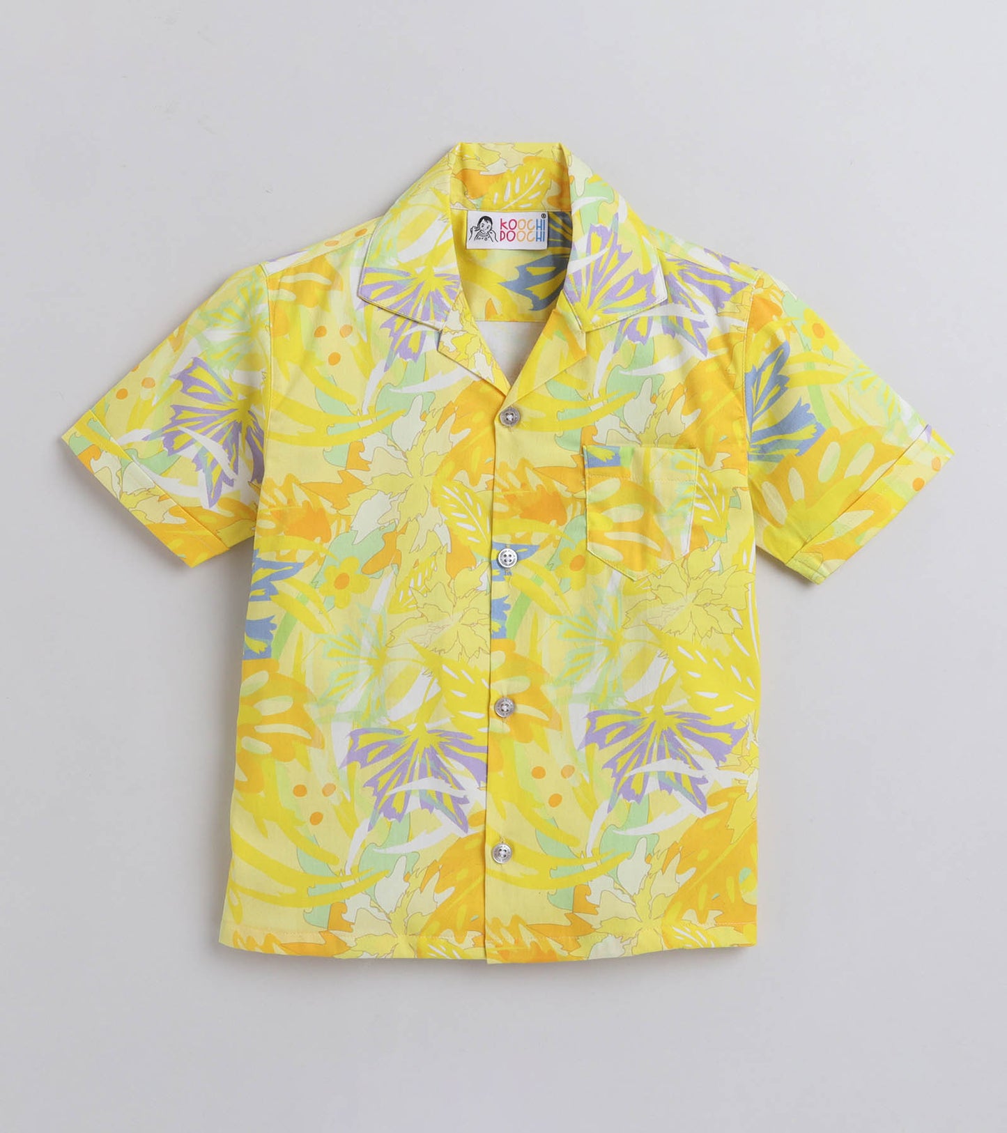 Yellow Leaf Digital printed Shirt with White solid Shorts