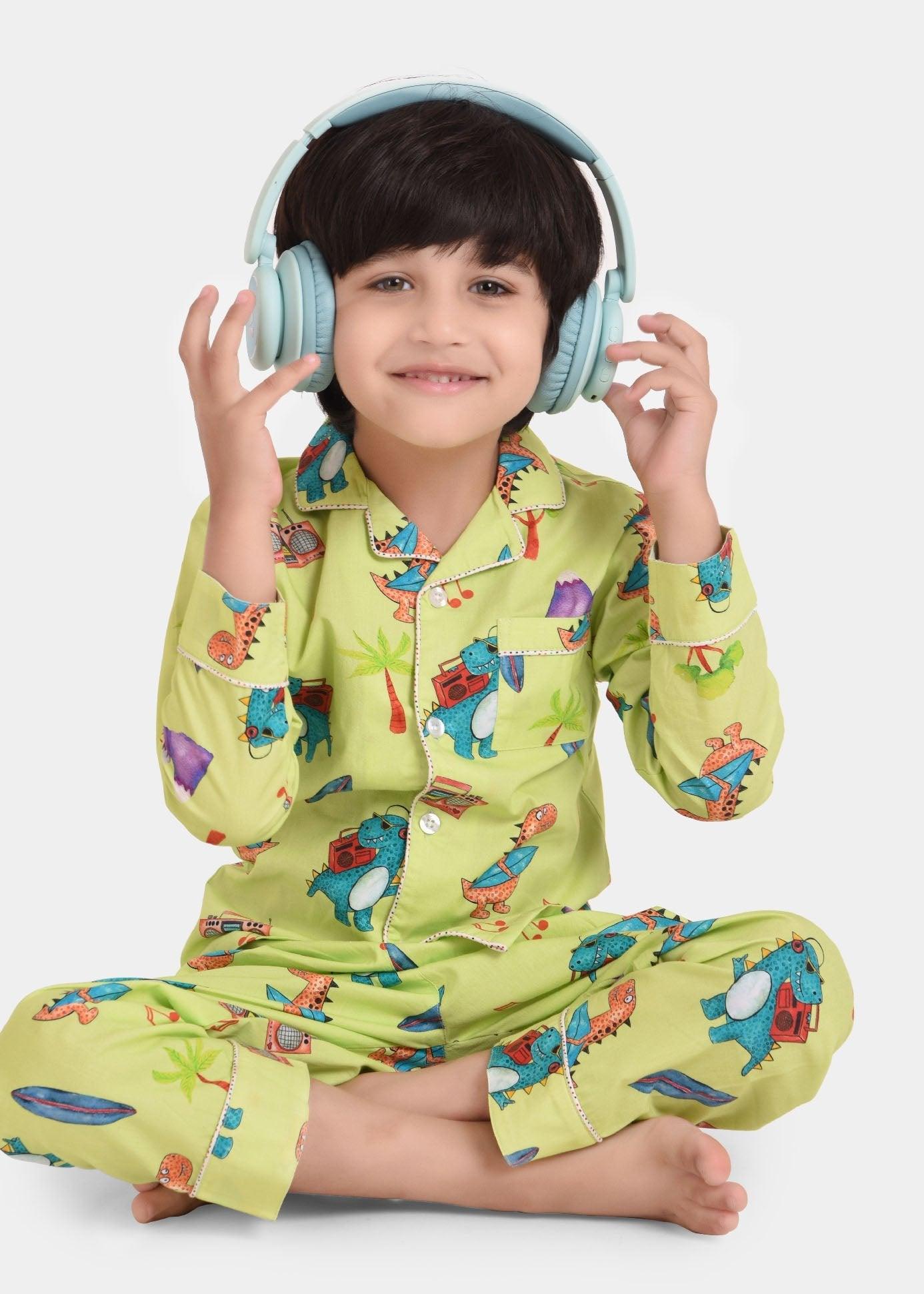 Dino On Beach Printed Night Suit Set