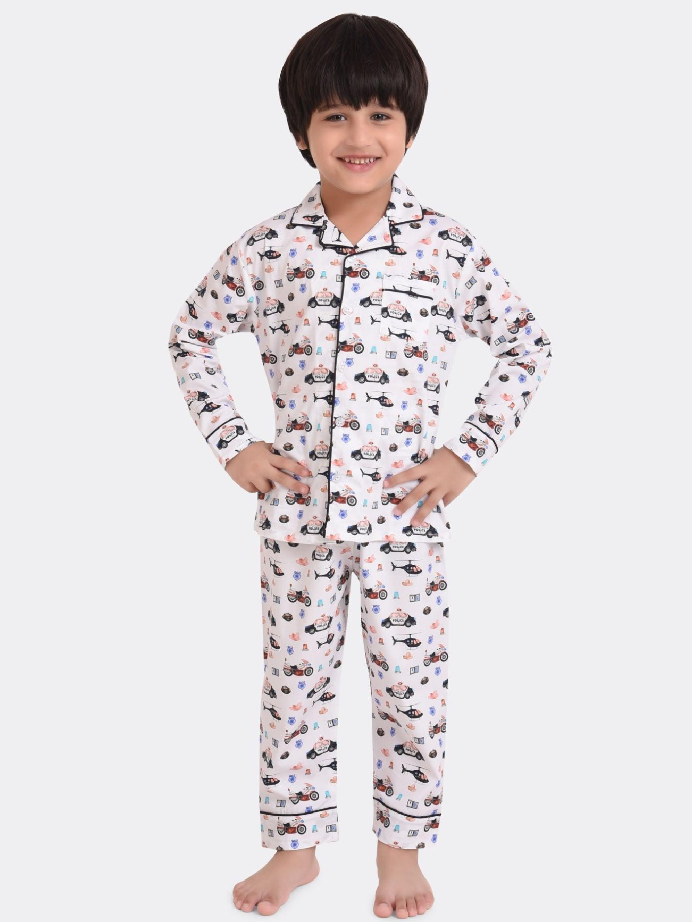 Police vehicle printed Nightsuit Set