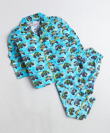 Thundering Cars Printed Night Suit Set